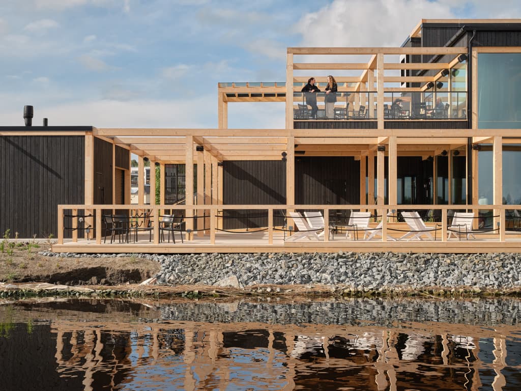 A restaurant terrace by the water